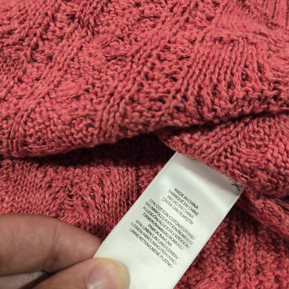 Polo Ralph Lauren Sweater Womens XS Pink Cotton Linen Cable Knit Pullover Crew - Picture 4 of 7